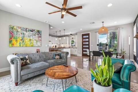 Open concept living room, dining room and kitchen