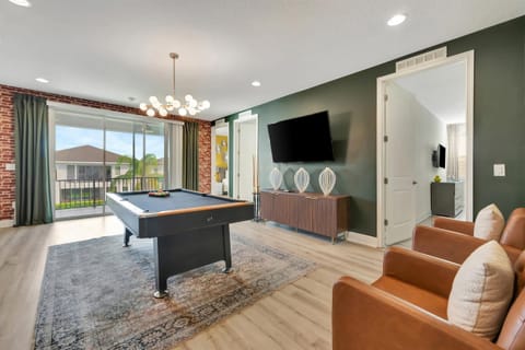 Full-size pool table with balcony access