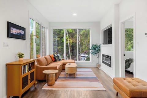 Bright Living Room with Forest Views