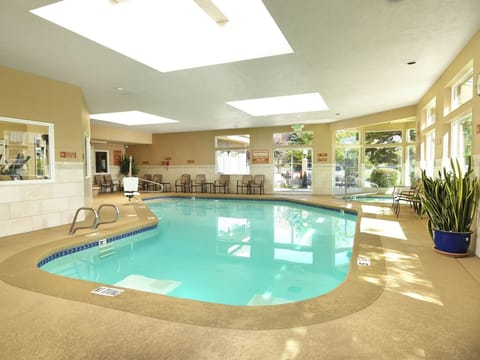 Dive into a sunlit indoor pool for instant relaxation.