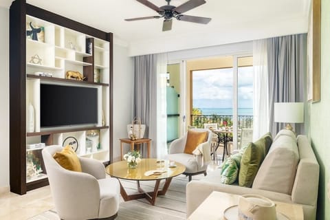Relax in the spacious open-concept living area after a day at the beach.