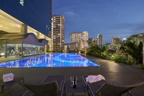 Outdoor pool, sun loungers