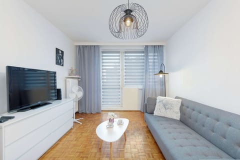 Bright living room with a comfortable sofa, Smart TV and direct access to the private balcony.