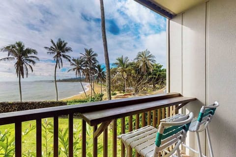 Lanai with comfortable seating for unwinding outside