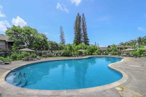 Take a dip in the resort-style pool, surrounded by swaying palms