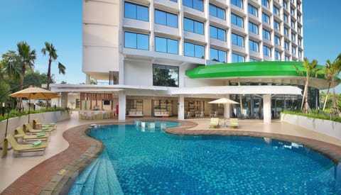 Outdoor pool, open 6:00 AM to 6:00 PM, sun loungers