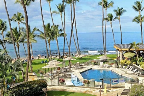 Tropical resort pool with beautiful ocean views