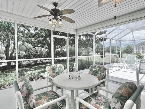Screened-in Lanai w/ Extended Birdcages - Capability to Close Off Into Three Sections w/ Sliding Dividers. Gas Grill & Party Lights! Plenty of Privacy and Gorgeous Golf Course View!
