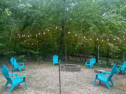 Outdoor firepit with party lights