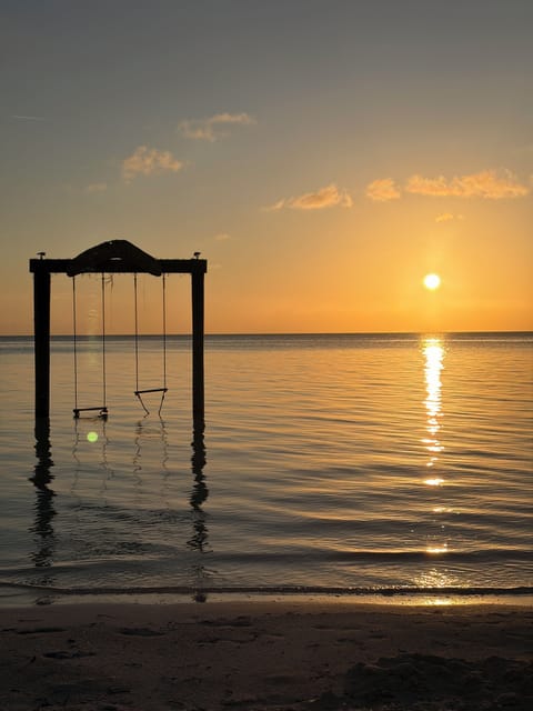 Golden hour sunset at the swings a few steps from the property