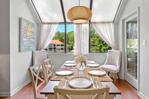 The dining area sets a relaxed, vacation-ready tone from the moment you arrive