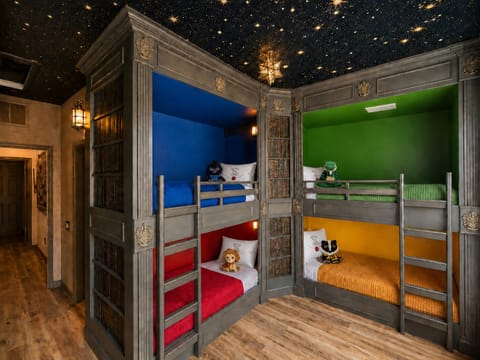 Come be sorted into your bunk ✨ Our custom-built Dormitory features four magical bunk beds, an attached bathroom, wizard robes, and plenty of fun toys and details for witches and wizards of all ages!