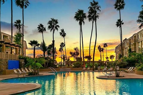 sunset at the main pool