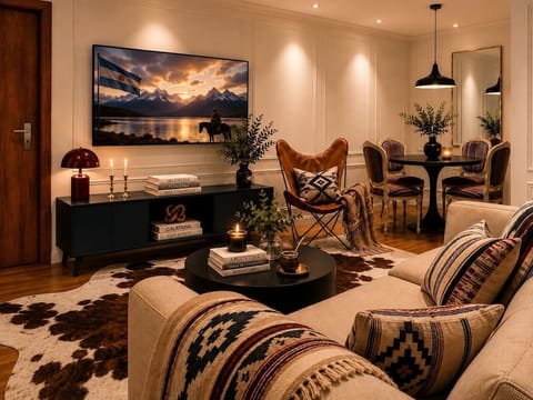Warm and inviting living room with designer furnishings.