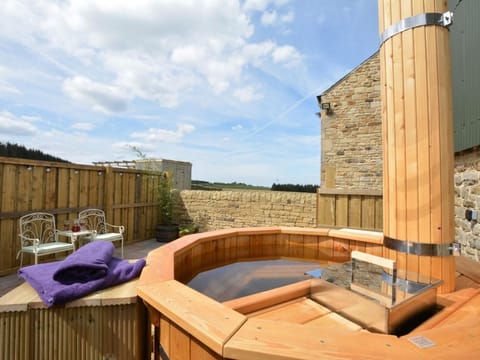 A relaxing dip in the wood burning hot tub