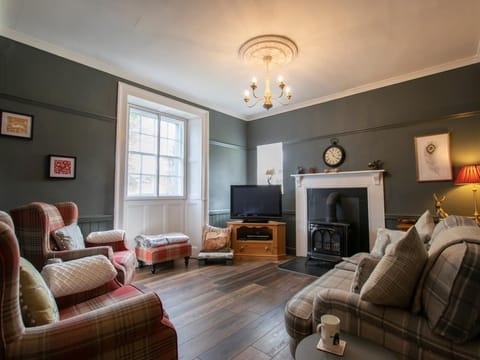 Welcoming lounge with wood burner effect gas fire