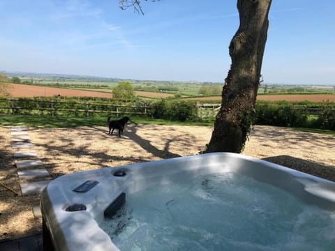 Hot tub with stunning views across the Somerset countryside