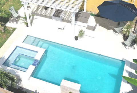 Outdoor pool, pool umbrellas