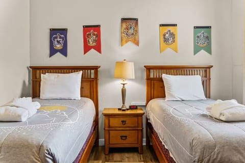 A fun Harry Potter-themed room with twin beds, perfect for the kids.
