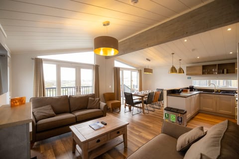Living room, kitchen and dining area