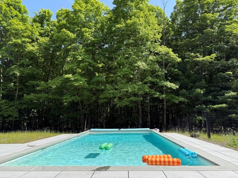 Cool off in the private pool, tucked against a backdrop of lush summer forest.