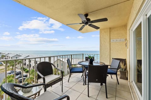 The balcony at this Regency corner unit showcases a stunning panoramic view of the Gulf and beach.