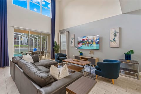 Open living area with Smart TV