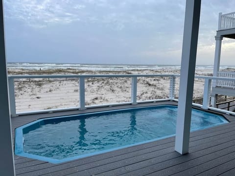 We have tripled the size of the deck. There is now room for multiple people to sunbath on the new deck lounge chairs next to our new heated pool (104 degrees).