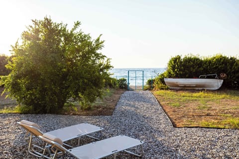 Private garden entrance leading to the house, surrounded by olive trees and peaceful countryside.
