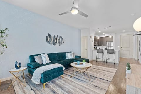Enjoy this stylish living room with a smart TV for movie nights.