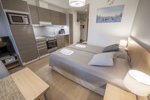 Living area with open kitchen
