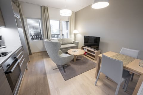 Living area with open kitchen
