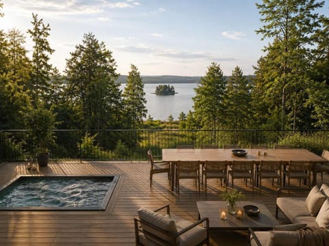 Large terrace with jacuzzi, lounge and dining - the view on the island