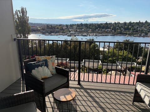 Covered outdoor patio overlooking Lake Union