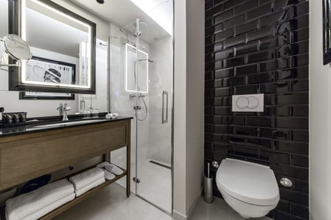 Combined shower/tub, free toiletries, hair dryer, towels