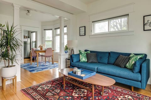 Settle in and get comfortable on the new Article couch and enjoy the open floor plan that has an abundant amount of light and cordless blinds for privacy. 
