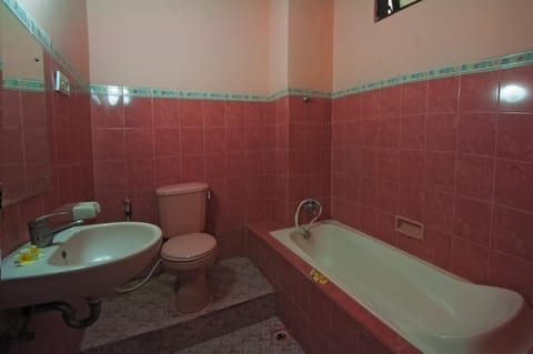 Combined shower/tub, towels