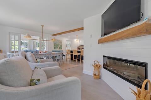 Propane fireplace in the first living room