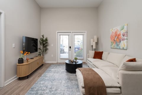 Spacious, airy living room with high ceilings