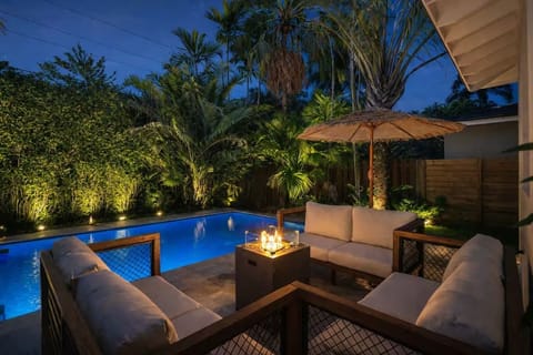 Private pool with lush landscaping
