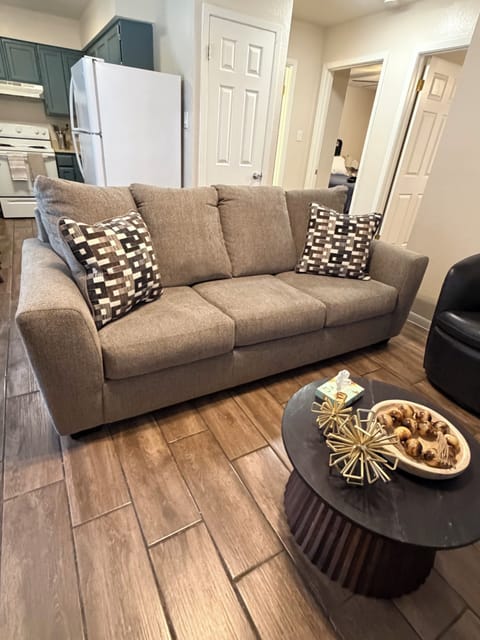 Queen-size sleeper sofa and swivel chair. 