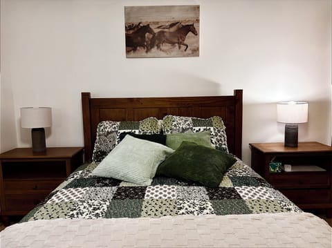 One queen size bed.