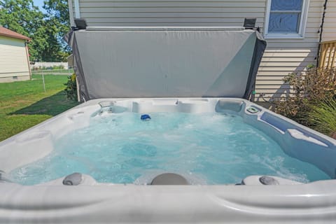 Recharge tired muscles with a relaxing soak in the jetted hot tub.