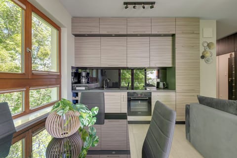 Deluxe Apartment, Balcony | Private kitchen | Highchair, dining table