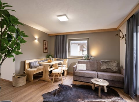 Westendorf vacation apartment with bright living room, sleeper sofa for 2 guests, dining area and quiet setting near the village center and ski bus.