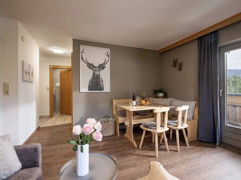 Westendorf vacation apartment with bright living and dining space, sleeper sofa, open kitchen and quiet setting near the village center and ski bus.