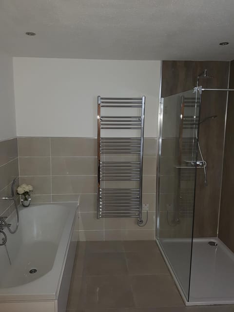 Combined shower/tub, free toiletries, hair dryer, towels