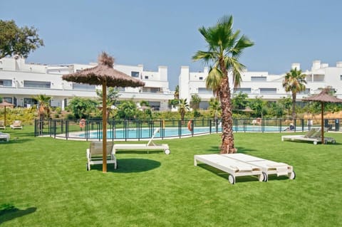 Sunbeds with palapas around the pool.