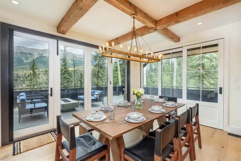 One of two dining tables with seating for 8.