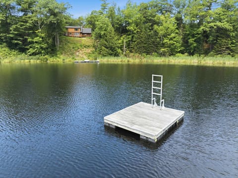 The floating dock makes an easy spot to swim or cool off on a warm afternoon.